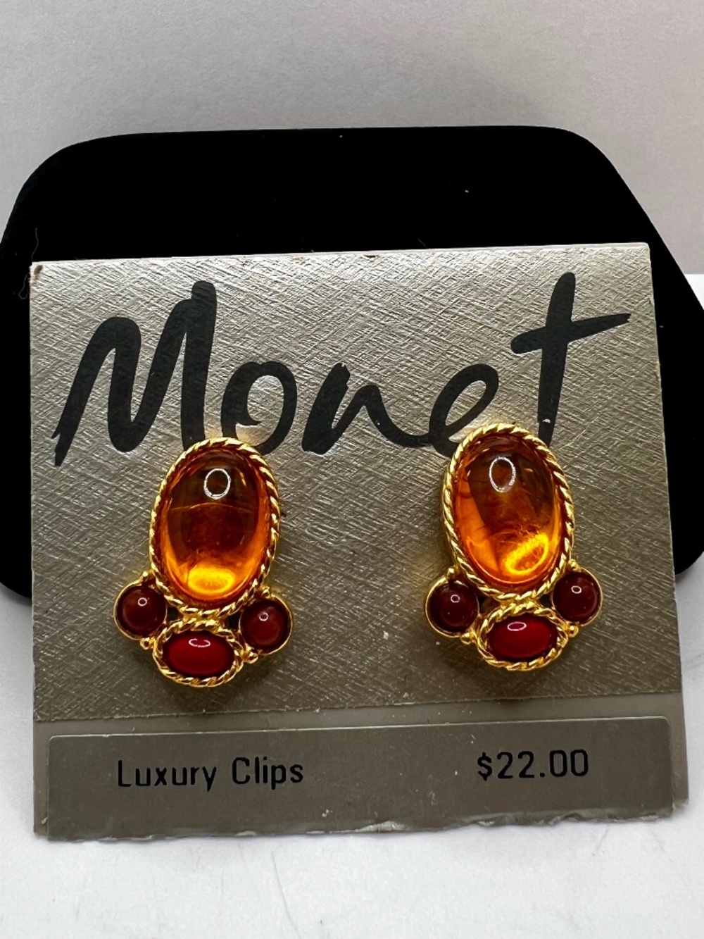 Monet Golden Cabochon CLIP Earrings